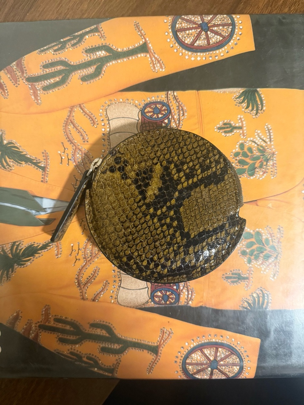 Freda Salvador Jo Mocha Brown Snake Embossed Round Coin Pouch - NWOT